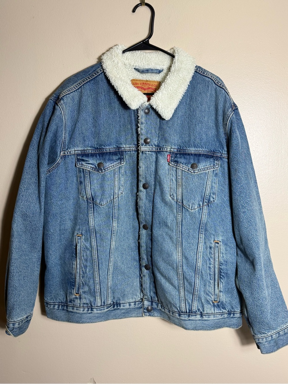 Levi’s Sherpa Trucker Jacket XL Fleece Lined Denim Medium Wash